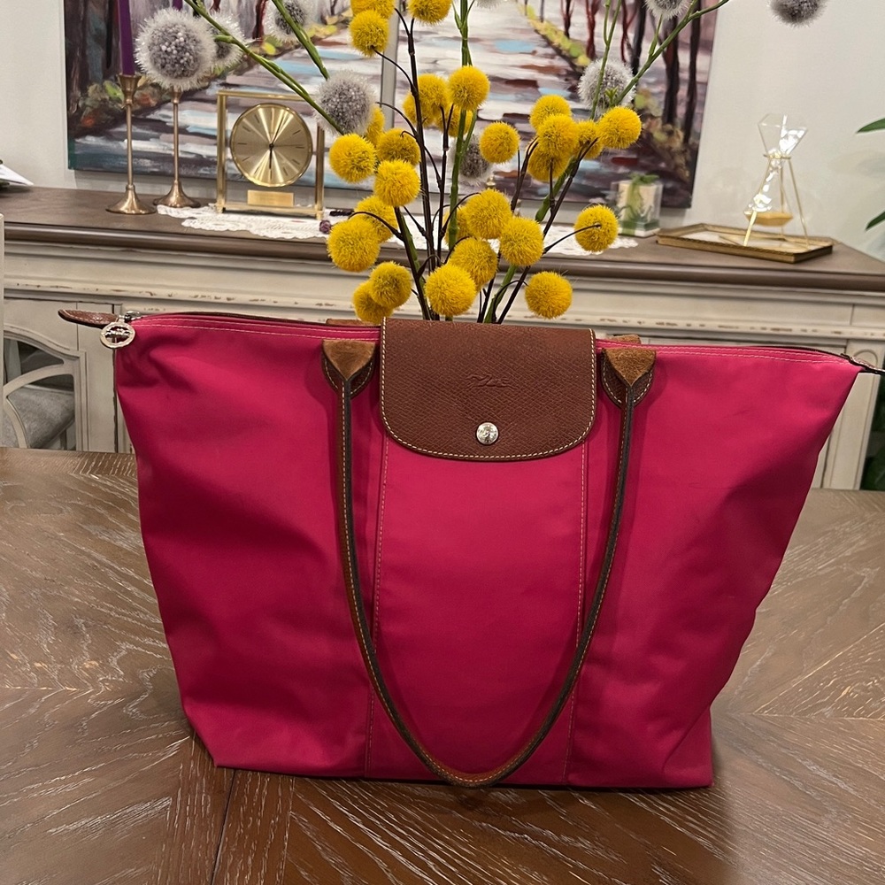 SOLD Long Champ Le Pliage “shopping” Modele Depose Pink  Shoulder Tote Bag Long - Picture 3 of 17